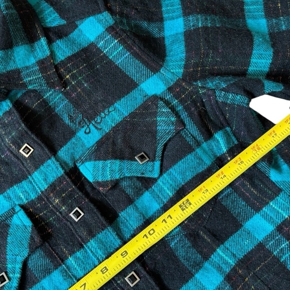 NWT HELLZ TEAL BLACK PLAID COLLARED BUTTON UP LONG SLEEVE 100% COTTON, SMALL - Picture 9 of 15